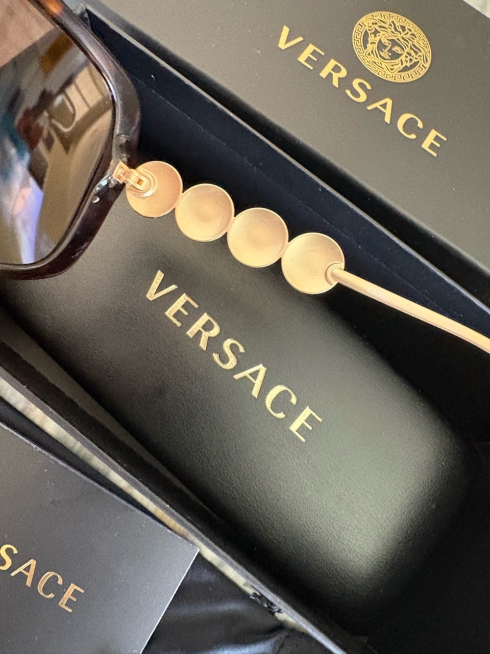 AUTHENTIC NEW Versace Gold Medusa Frame Glasses Brown Havana Box Dustbag WOW - Picture 4 of 8